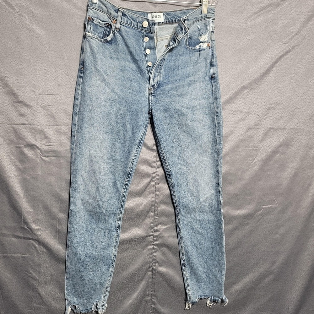 AGOLDE Nico Jeans Womens 28 Blue High Rise Distressed Skinny Crop Raw Hem Denim